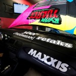 Quality electroluminescent race numbers dedicated to the competition. Illustration of electroluminescent car wrap with numbers and advertising